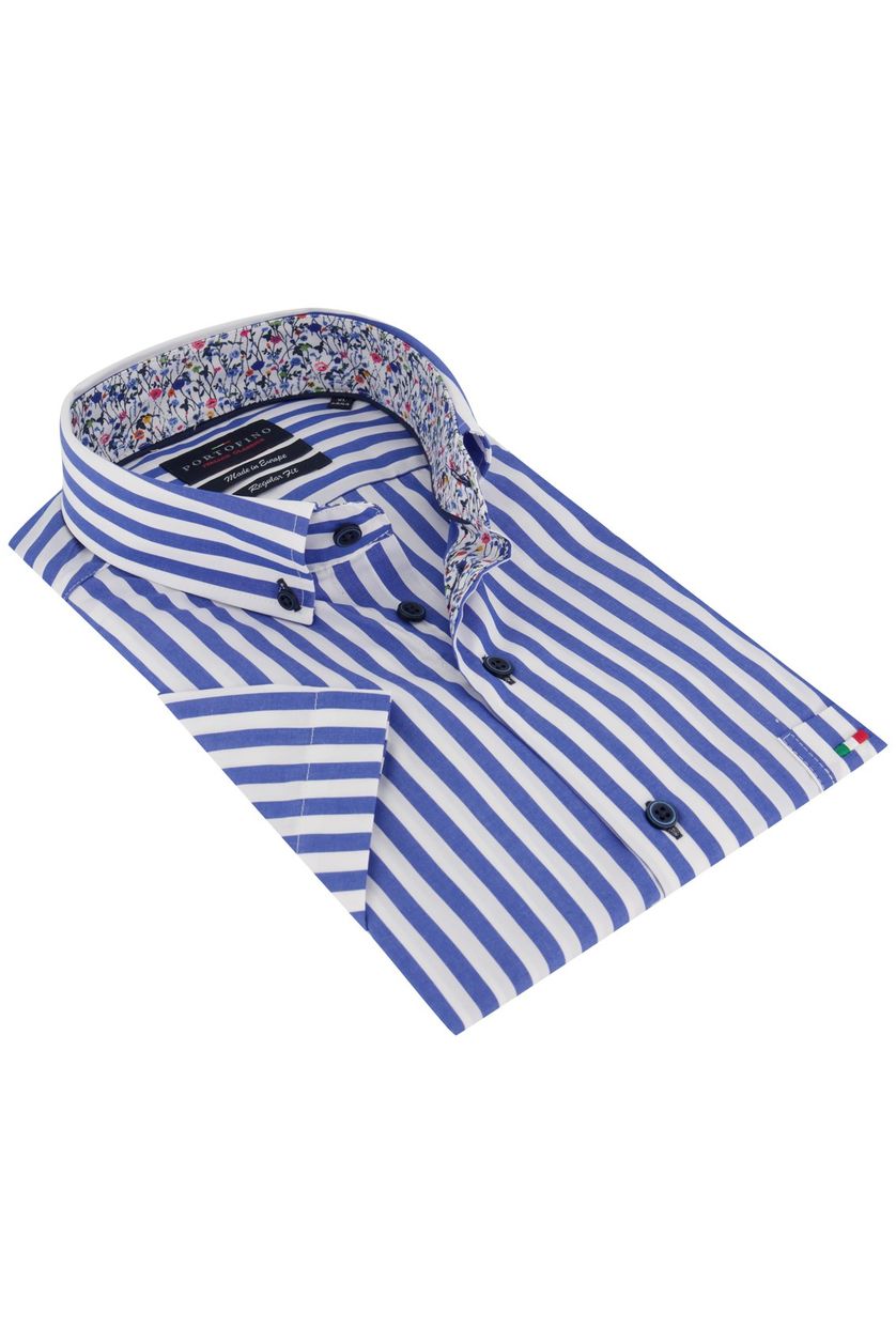 Portofino overhemd met korte mouw gestreept Regular Fit