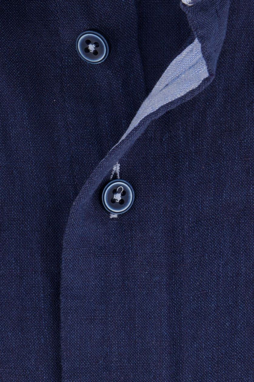 Portofino casual overhemd donkerblauw effen linnen wijde fit