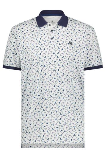 State of Art poloshirt donkerblauw paars vogel patroon