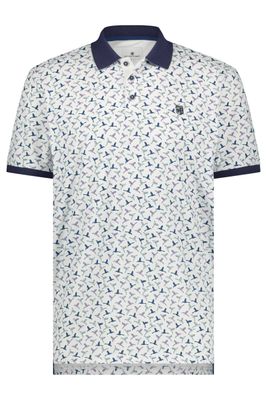 State of Art State of Art poloshirt donkerblauw paars vogel patroon