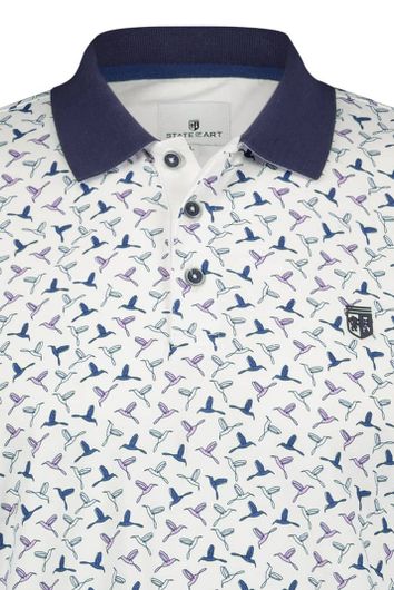 State of Art poloshirt donkerblauw paars vogel patroon