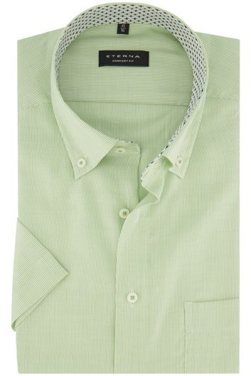 Eterna overhemd korte mouw Comfort Fit wijde fit groen gestreept 