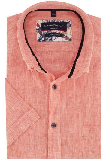 Casa Moda casual overhemd korte mouw  wijde fit roze effen linnen