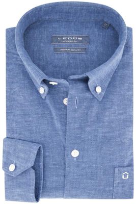 Ledub Ledub Modern Fit mouwlengte 7 overhemd blauw gemeleerd