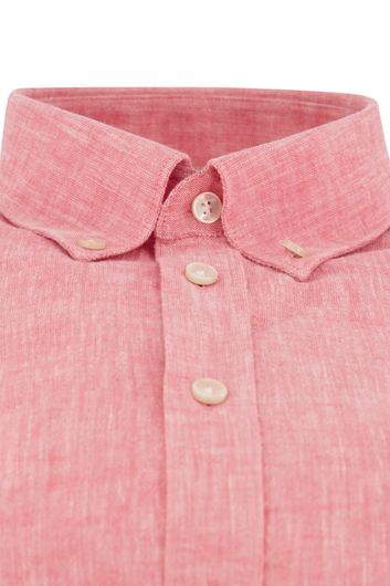John Miller casual overhemd mouwlengte 7 slim fit rood effen linnen