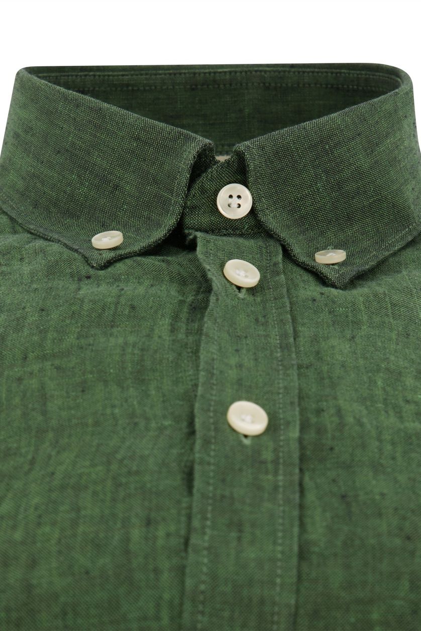 John Miller casual overhemd mouwlengte 7 groen effen linnen slim fit