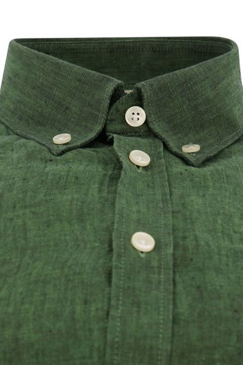 John Miller casual overhemd mouwlengte 7 slim fit groen effen linnen