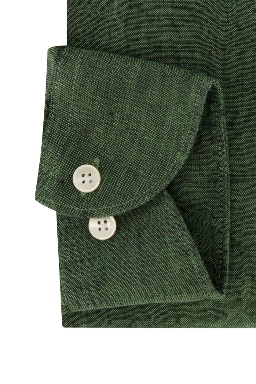 John Miller casual overhemd mouwlengte 7 groen effen linnen slim fit