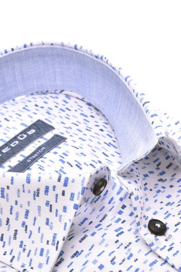 Ledub overhemd korte mouw met stretch wit blauw patroon
