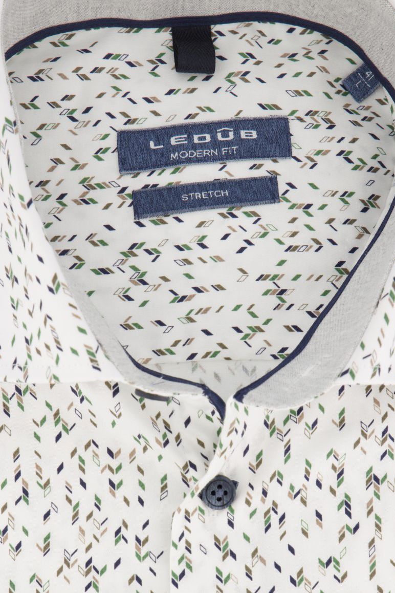 Modern Fit Ledub overhemd wit printje