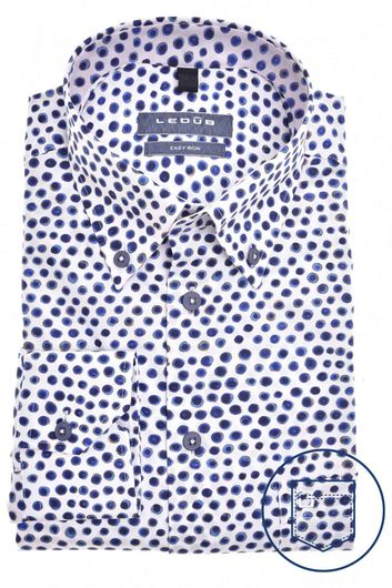 Overhemd Ledub stippen patroon wit donkerblauw