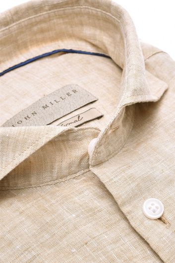 John Miller business overhemd John Miller Slim Fit slim fit beige effen linnen