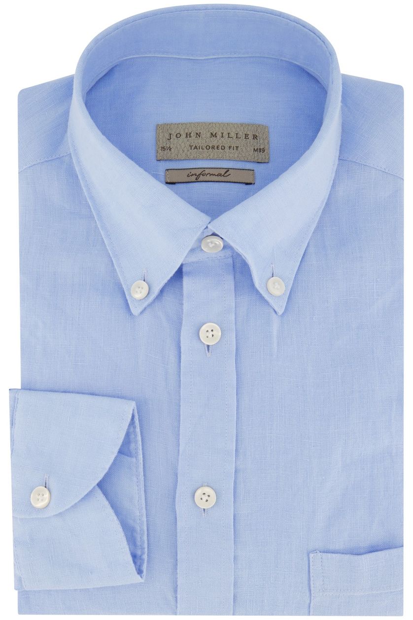 John Miller business overhemd John Miller Tailored Fit normale fit lichtblauw effen linnen