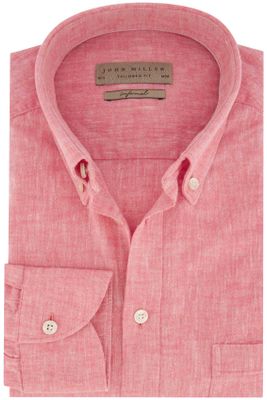 John Miller business overhemd John Miller  roze effen linnen slim fit 