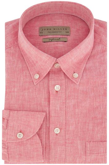 John Miller business overhemd John Miller Tailored Fit normale fit roze effen linnen