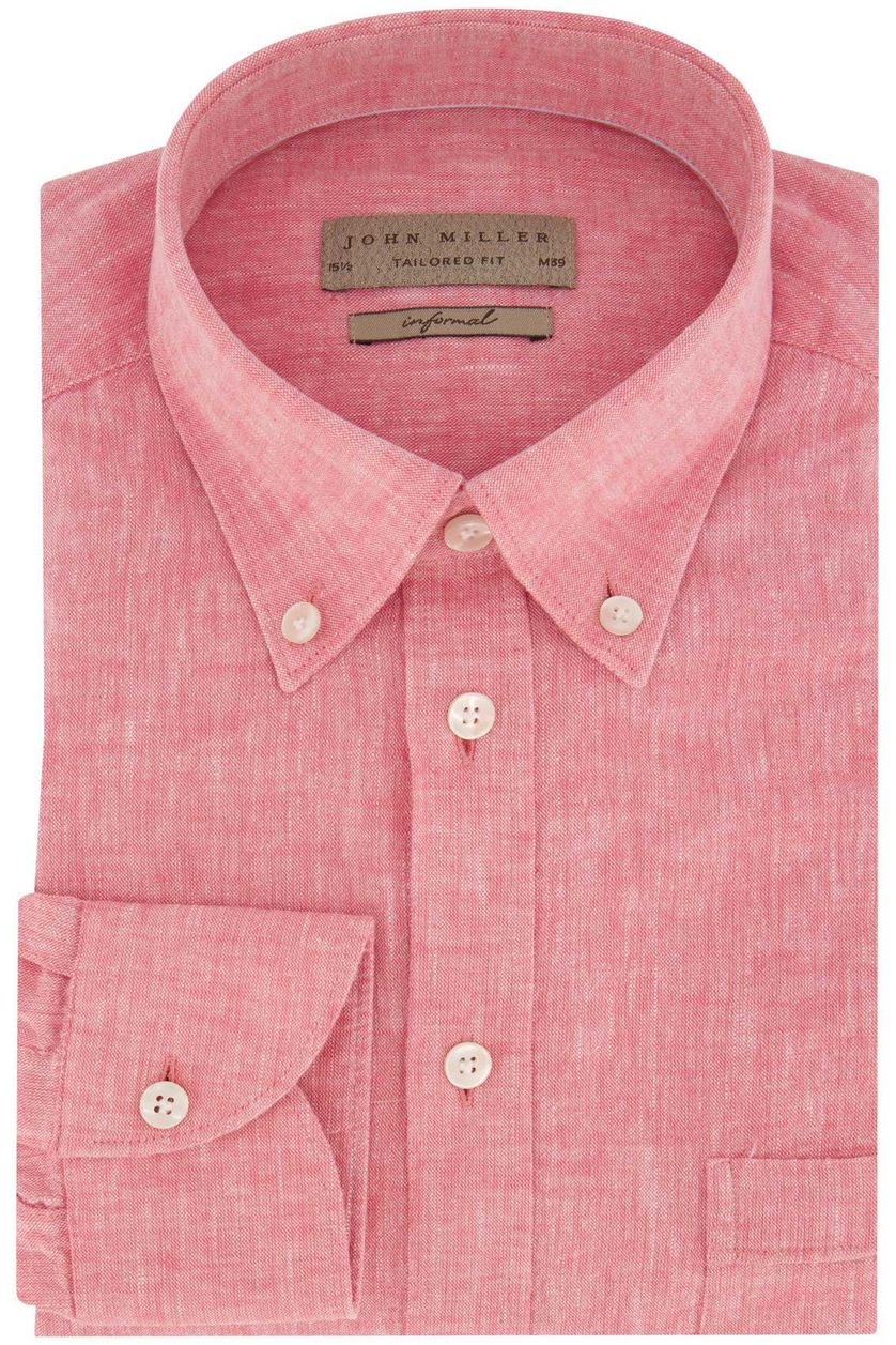 John Miller business overhemd  roze effen linnen slim fit