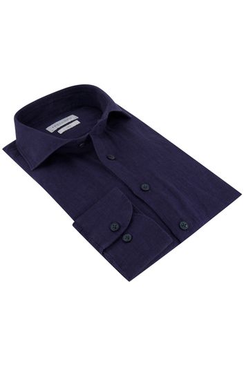 Profuomo business overhemd slim fit donkerblauw effen linnen