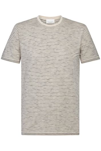 T-shirt Profuomo beige zwart motief strepen