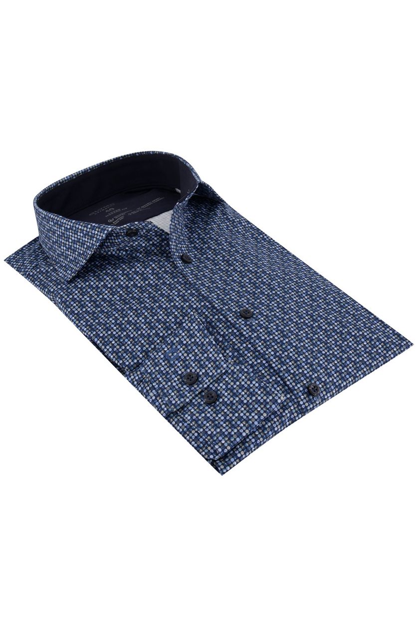 Olymp overhemd mouwlengte 7 Luxor Modern Fit donkerblauw geprint katoen normale fit