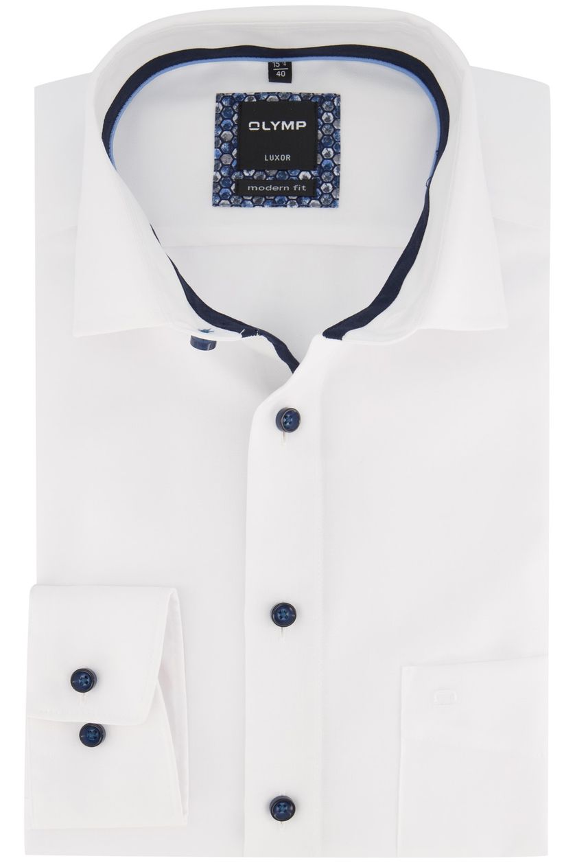 Wit mouwlengte 7 overhemd Olymp Modern Fit blauwe knopen