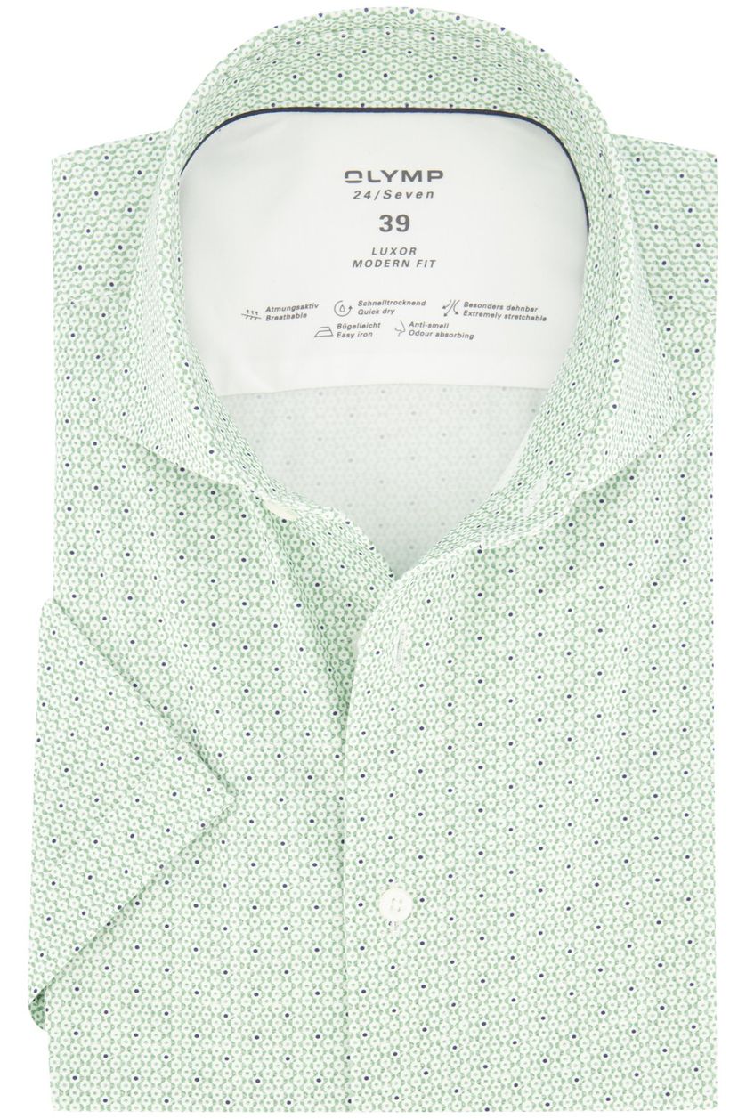 Olymp overhemd korte mouwen groene print Modern Fit