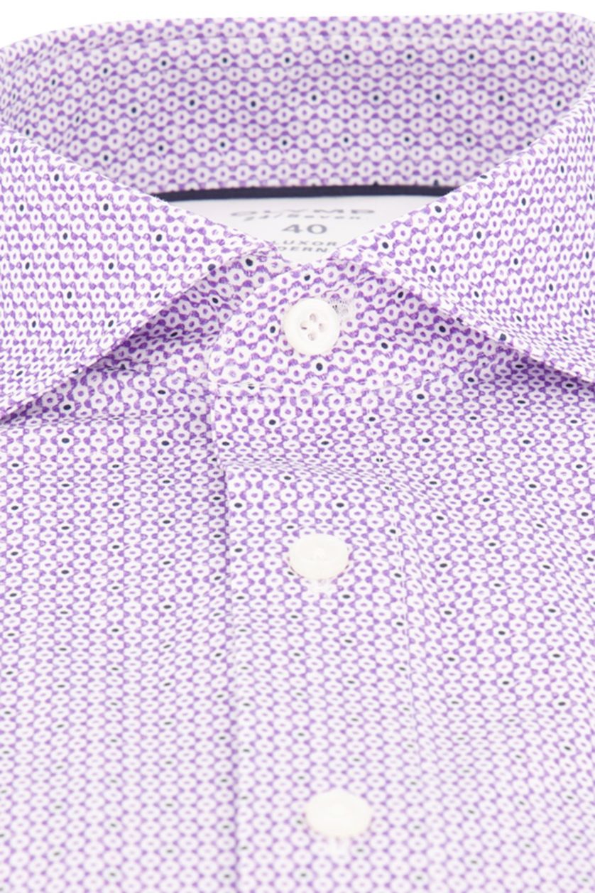 Olymp korte mouw overhemd roze geprint Modern Fit