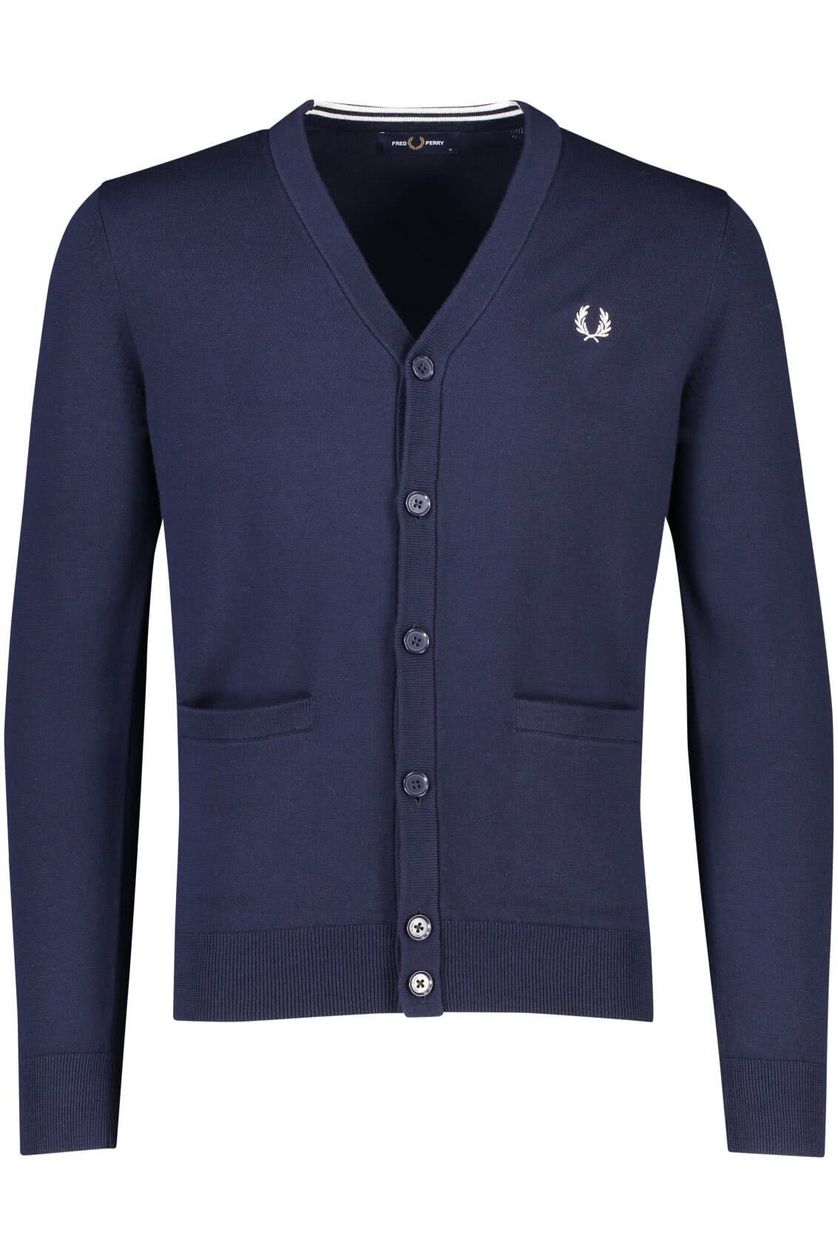 Fred Perry vest donkerblauw effen wol  knopen