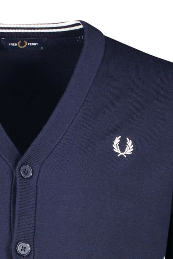 Fred Perry vest  donkerblauw knopen effen wol