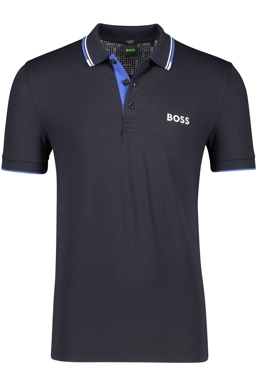 Hugo Boss polo blauw effen katoen normale fit 3-knoops
