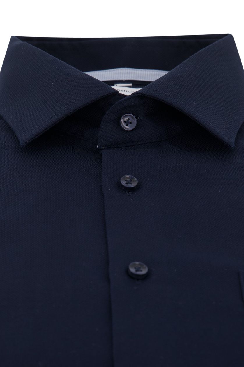 Seidensticker business overhemd donkerblauw effen katoen slim fit borstzak 