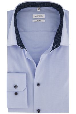 Seidensticker Seidensticker overhemd slim fit blauw met contrast knope