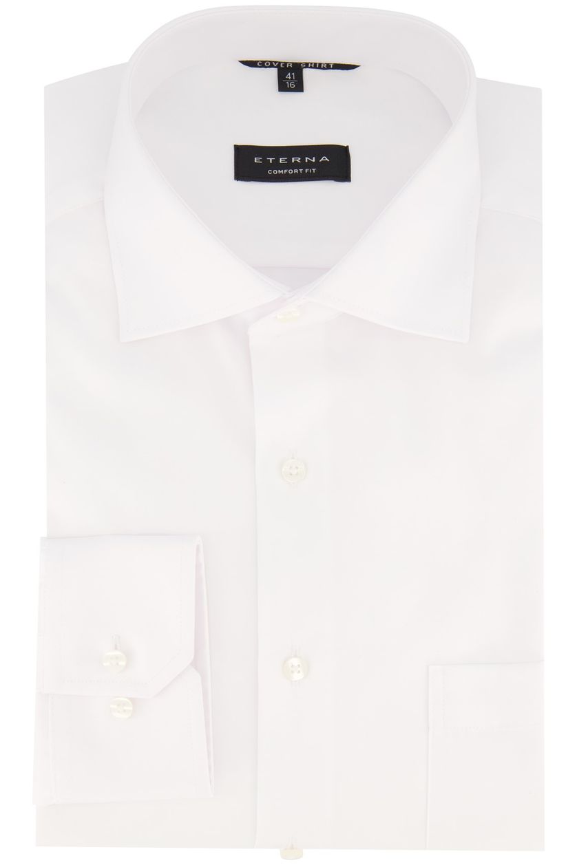 Eterna overhemd mouwlengte 7 Comfort Fit wijde fit wit effen katoen met borstzak