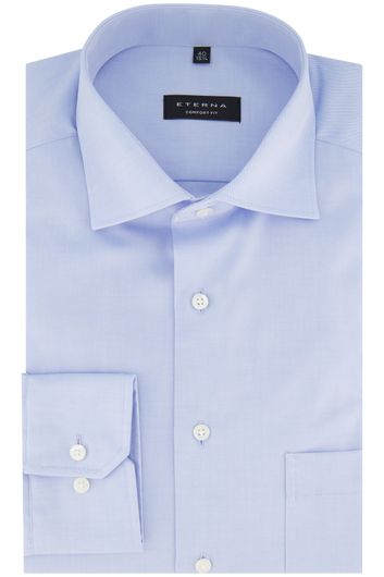 Eterna overhemd mouwlengte 7 Comfort Fit wijde fit lichtblauw effen katoen strijkvrij met borstzak