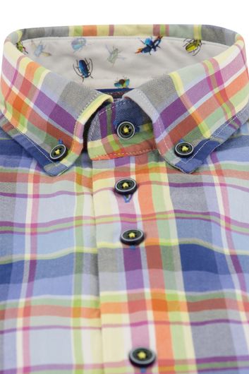 Portofino casual overhemd korte mouw multicolor wijde fit blauw geruit katoen