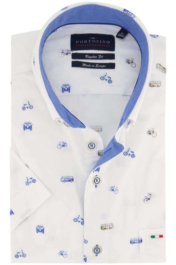 Portofino Regular Fit overhemd wit met print korte mouw