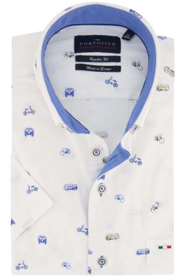 Portofino Portofino Regular Fit overhemd wit met print korte mouw
