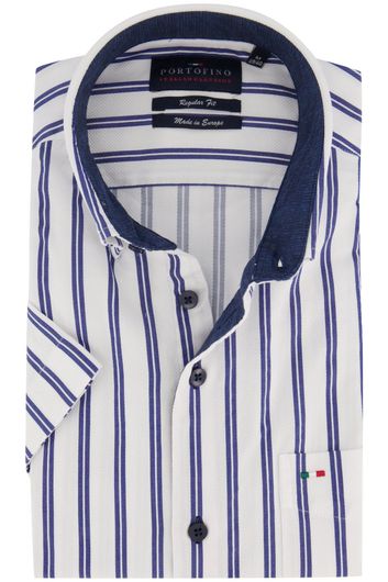 Portofino Regular Fit korte mouw overhemd navy wit streep