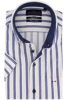 Portofino Portofino Regular Fit korte mouw overhemd navy wit streep
