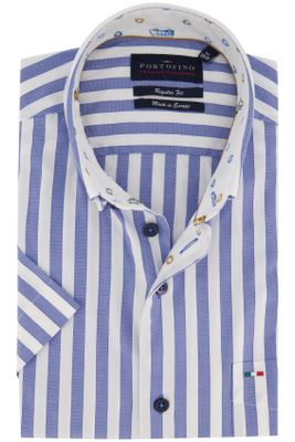 Portofino Portofino overhemd Regular Fit wit blauw streep korte mouw