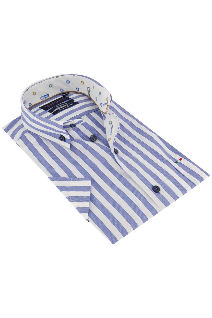 Portofino overhemd Regular Fit wit blauw streep korte mouw