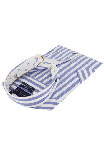 Portofino overhemd Regular Fit wit blauw streep korte mouw