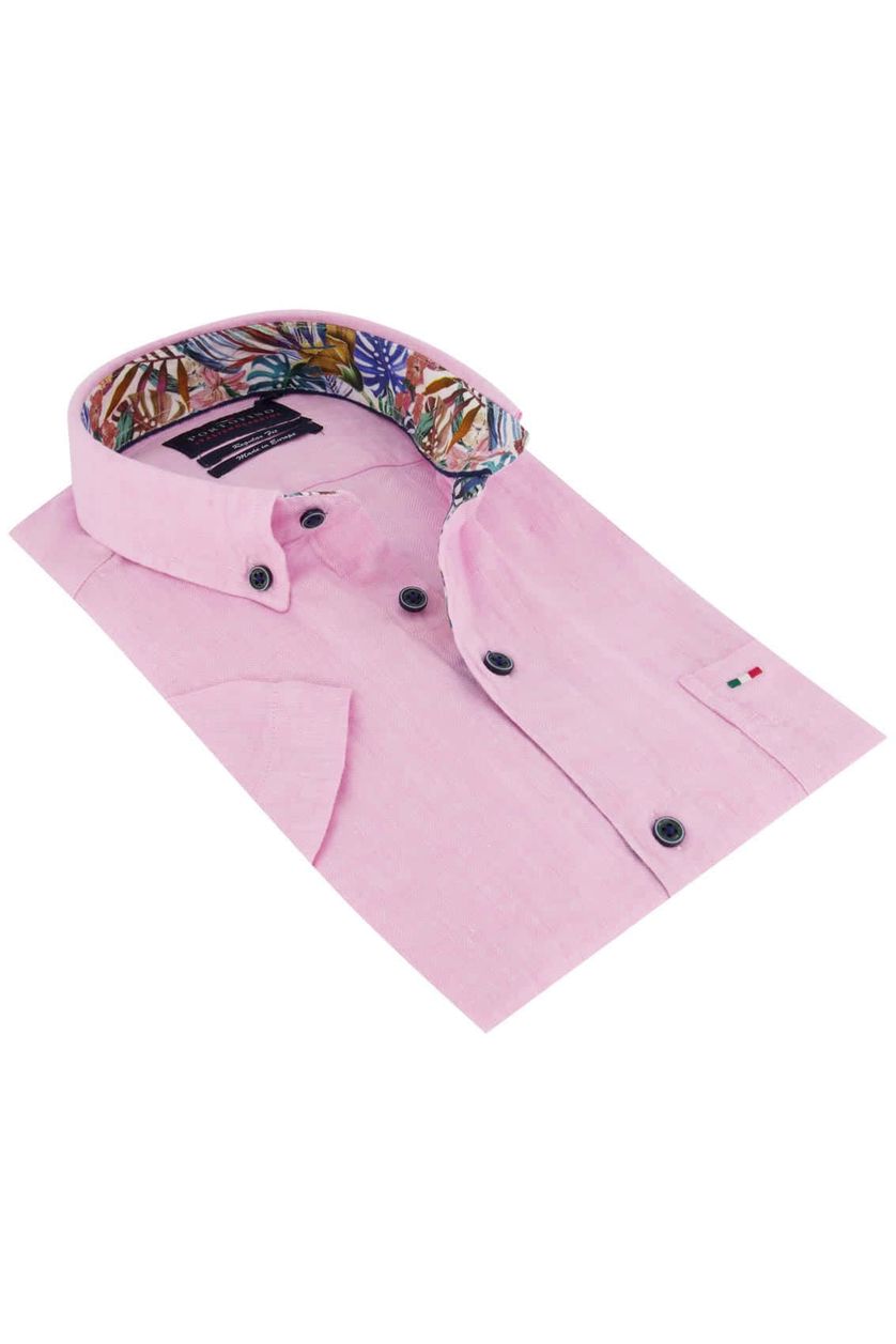 Portofino overhemd korte mouw melange roze Regular Fit