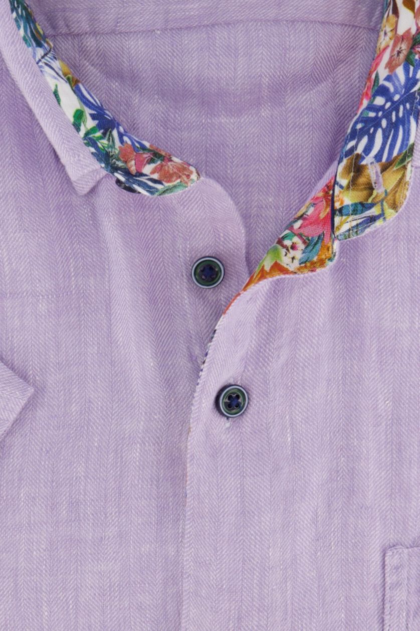 Portofino korte mouwen overhemd paars gemeleerd