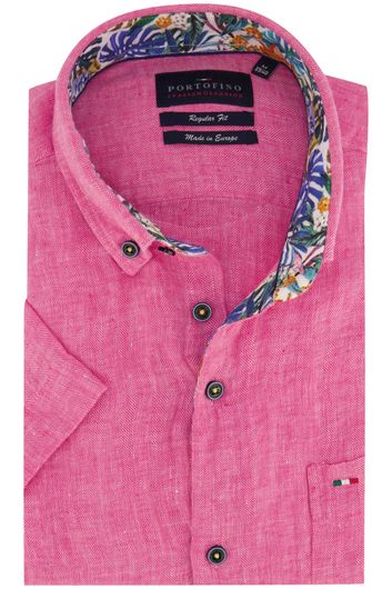 Portofino overhemd roze gemeleerd Regular Fit korte mouw