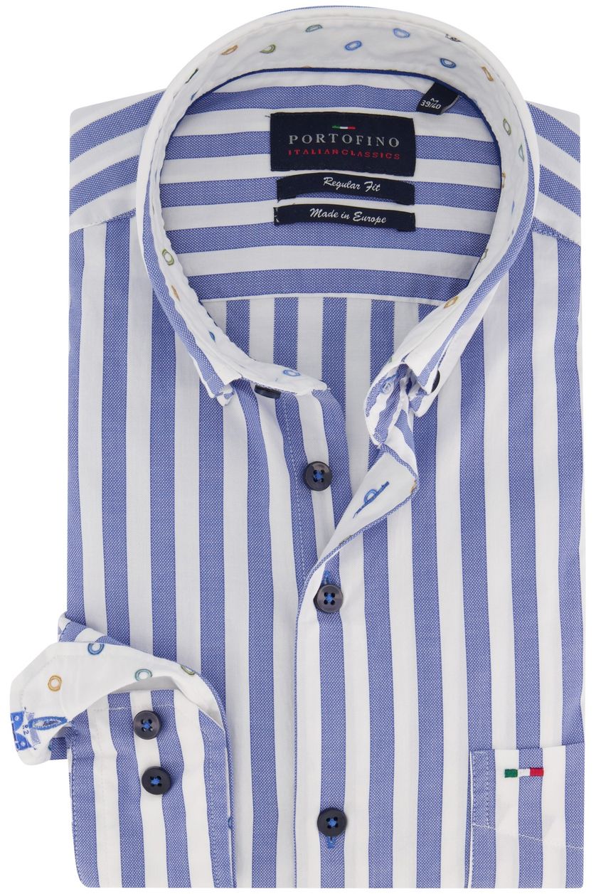 Blauw wit gestreept overhemd Portofino Regular Fit