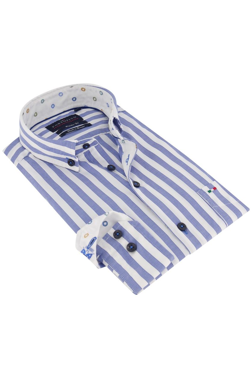 Blauw wit gestreept overhemd Portofino Regular Fit