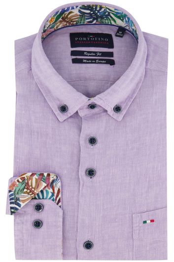 Portofino overhemd lila gemeleerd Regular Fit
