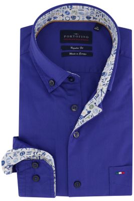 Portofino Portofino overhemd blauw Regular Fit borstzak
