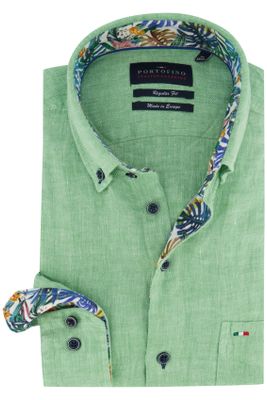Portofino Linnen overhemd Portofino Regular Fit gemeleerd groen