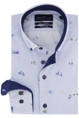 Portofino Portofino overhemd m7 Tailored Fit blauw wit gestreept